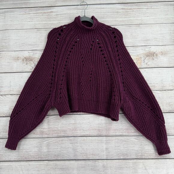 Free People Chunky Knit Mock neck Cropped Boxy Sweater Womens Small Purple - Picture 1 of 13